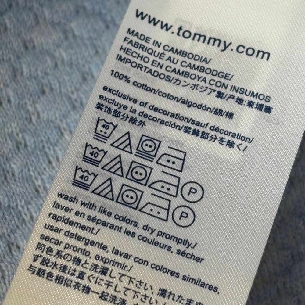 y2K Tommy Hilfiger Baby Blue Waffle Knit Sweater Women's L 100% Cotton - Picture 7 of 8